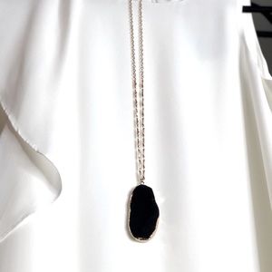 Gold Necklace faux Black Onyx Stone